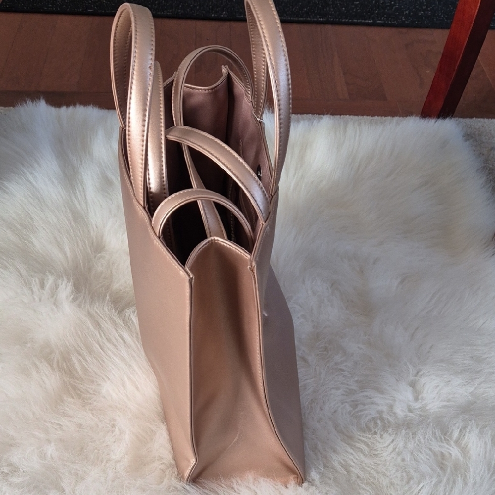 Telfar Metallic Rose Gold Shopping Tote with Embossed Logo - Picture 2 of 7